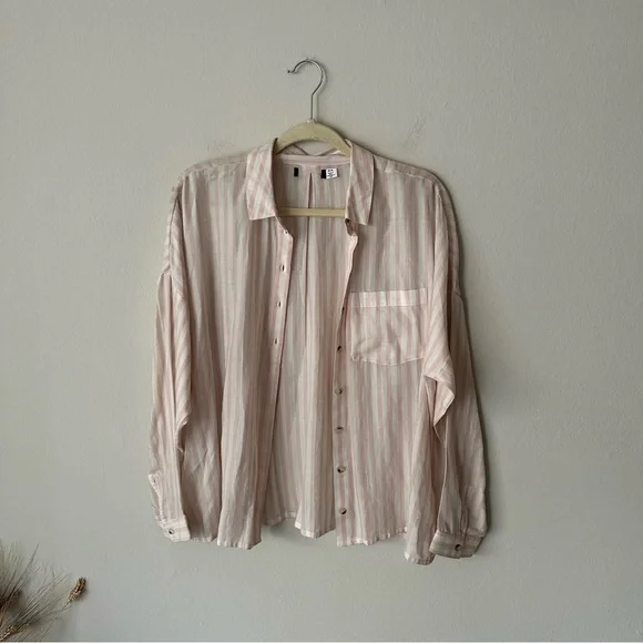 Urban Outfitters BDG Striped Button Down Blouse Pink and White M - Picture 4 of 12